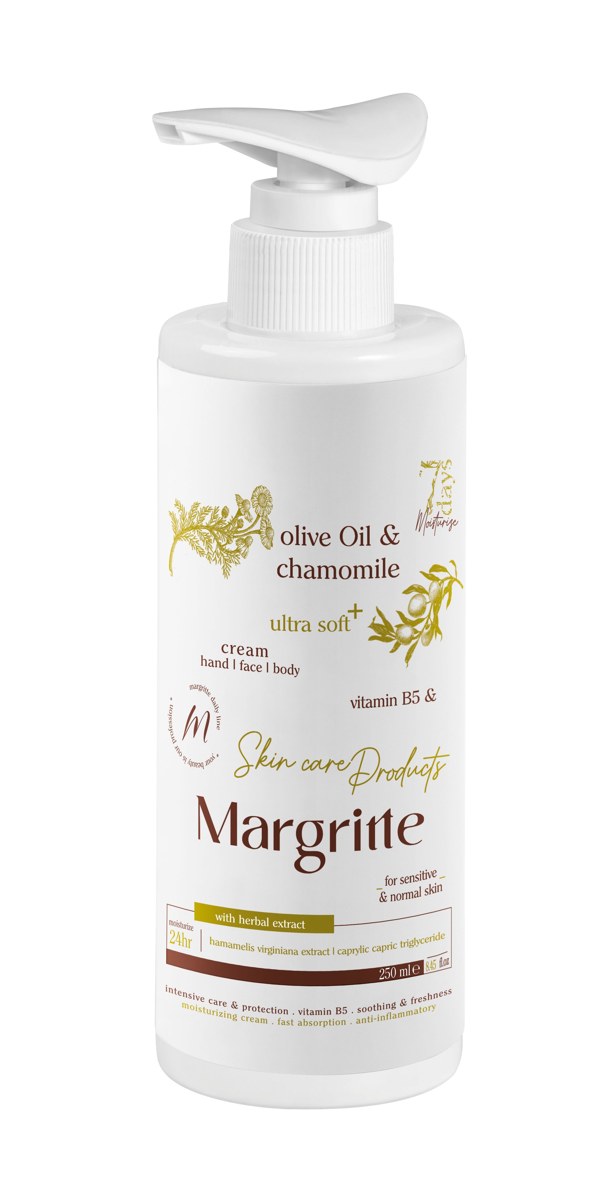 کرم مرطوب کننده آبرسان زیتون بابونه حجم 250 میلی لیتر (پمپی) مارگریت